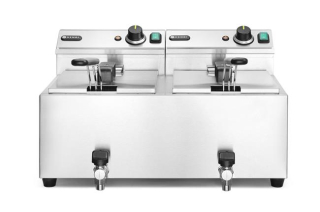 HENDI | Fritéza s výpustí, objem 2x8 litrů, Profi Line, Světle šedá, 230V/7000W, 610x515x(H)369mm