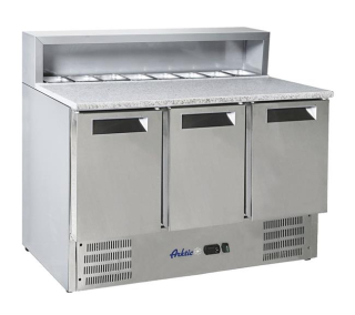 třídveřový chladicí stůl s horní deskou a žulovou pracovní deskou, Arktic, 1365x700x(H)1070mm