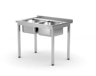 HENDI | Stůl s dvěma dřezy, šroubovaný, hloubka 600 mm, Kitchen Line, velikost 1000x600x(H)850mm