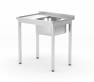 HENDI | Stůl s jedním dřezem a policí, hloubka 600 mm, HENDI, Kitchen Line, dřez pravá strana, velikost 800x600x(H)850mm