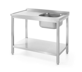 HENDI | Stůl s jedním dřezem a policí, hloubka 600 mm, HENDI, Kitchen Line, dřez pravá strana, velikost 1000x600x(H)850mm