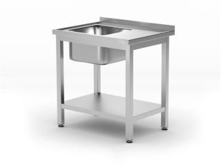 HENDI | Stůl s jedním dřezem a policí, hloubka 600 mm, HENDI, Kitchen Line, dřez levá strana, velikost 800x600x(H)850mm