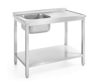 HENDI | Stůl s jedním dřezem a policí, hloubka 600 mm, HENDI, Kitchen Line, dřez levá strana , velikost 1000x600x(H)850mm
