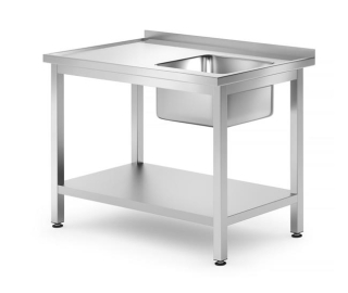 Ruční stolek s jedním umyvadlem, s policí - přišroubovaný, HENDI, Kitchen Line, vpravo, 1000x700x(H)850mm
