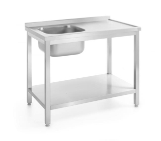 Ruční stolek s jedním umyvadlem, s policí - přišroubovaný, HENDI, Kitchen Line, Vlevo, 1000x700x(H)850mm