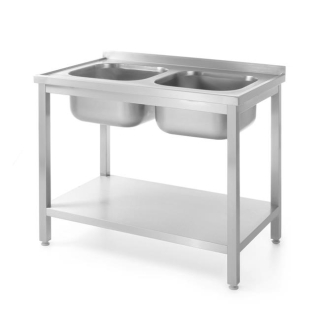 HENDI | Stůl s dvěma dřezy, s policí, šroubovaný, HENDI, Kitchen Line, velikost 1000x700x(H)850mm