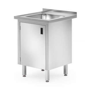 HENDI | Stůl s dřezem, svařovaný, se skříňkou, s výklopnými dvířky, Profi Line, velikost 600x600x(H)850mm