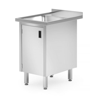 HENDI | Stůl s dřezem, svařovaný, se skříňkou, s výklopnými dvířky, Profi Line, velikost 500x700x(H)850mm