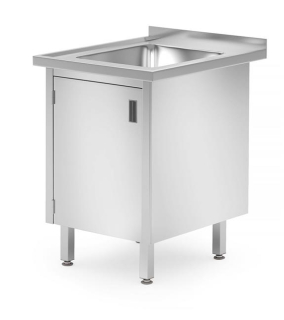 HENDI | Stůl s dřezem, svařovaný, se skříňkou, s výklopnými dvířky, Profi Line, velikost 600x700x(H)850mm