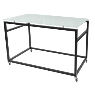 VERLO | Stůl bufetový, mobilní, skleněná deska 120 × 80 × 80 cm