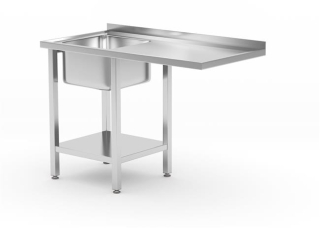 Dřezový stolek s policí a prostorem pro myčku nádobí pod pultem, HENDI, Vlevo, 1200x700x(H)850mm