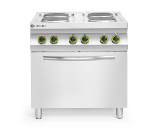 Elektrický vařič Kitchen Line – 4 plotýnky s konvektomatem GN 1/1 , HENDI, Kitchen Line, GN 1/1, 400V/13400W, 800x700x(H)900mm